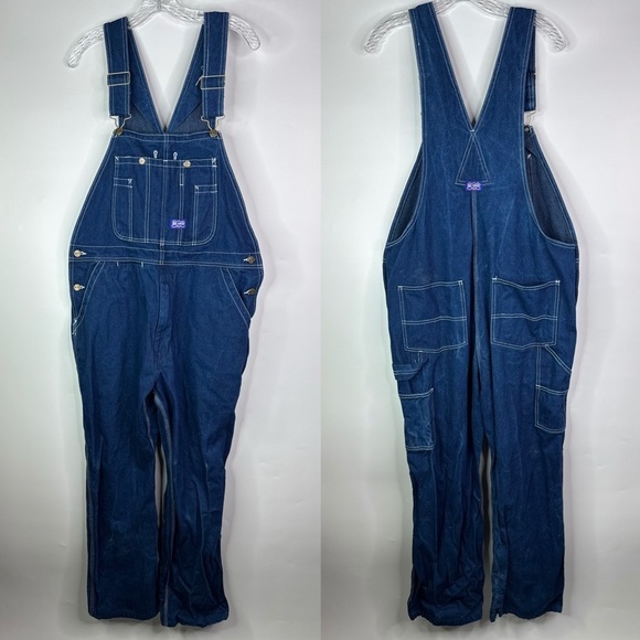 Big Smith Dark Wash Denim Overalls Size 38x30 - Picture 1 of 13